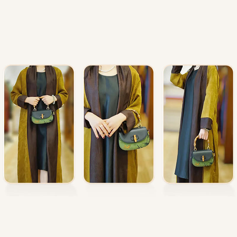 Black Bamboo Xiangyunsha Silk Curve Bamboo Handle Crossbody Bag