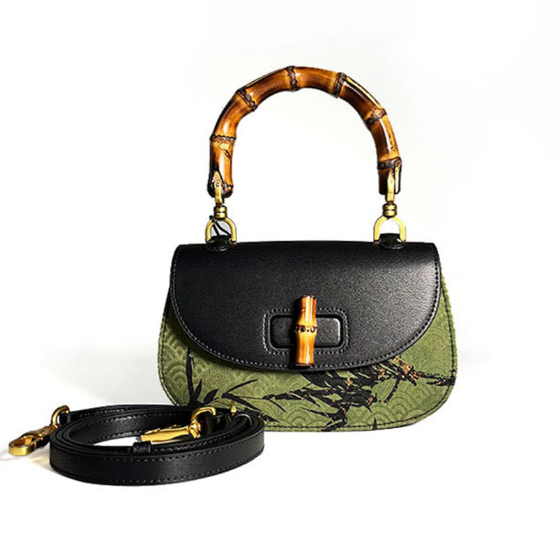 Black Bamboo Xiangyunsha Silk Curve Bamboo Handle Crossbody Bag