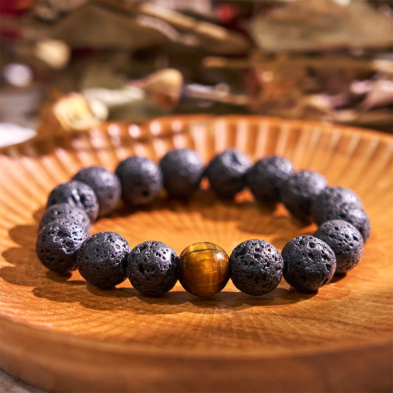10mm Lava Rock Tiger Eye Peace Healing Bracelet