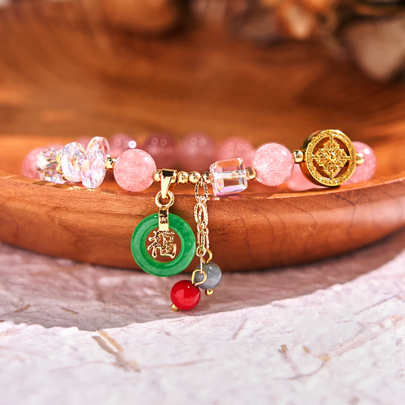 8mm Strawberry Quartz Jade Fu Character Healing Bracelet