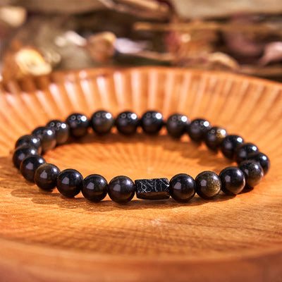 8mm Gold Sheen Obsidian Black Tourmaline Wealth Bracelet 14cm