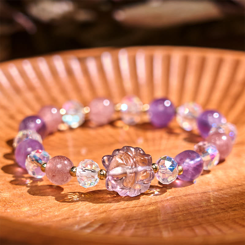 Amethyst Strawberry Quartz White Crystal Bracelet