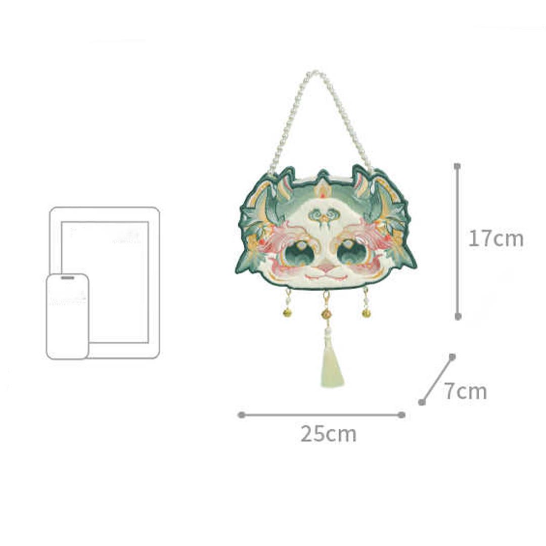 Double-sided Bai Ze Embroidery Crossbody Bag 25cm