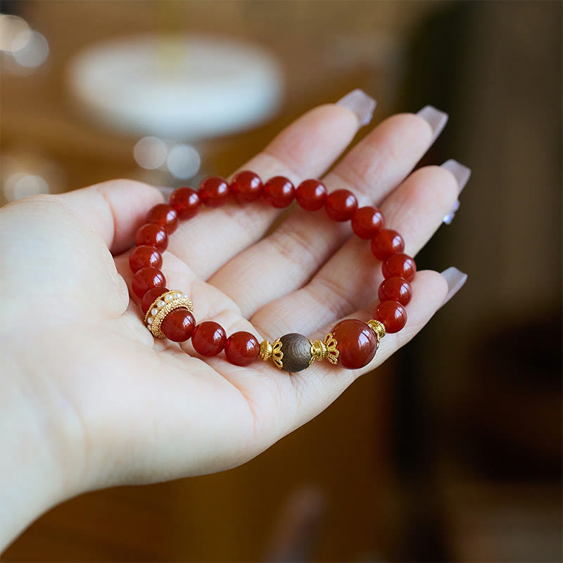 Red Agate Agarwood Confidence Bracelet 8mm-12mm Beads