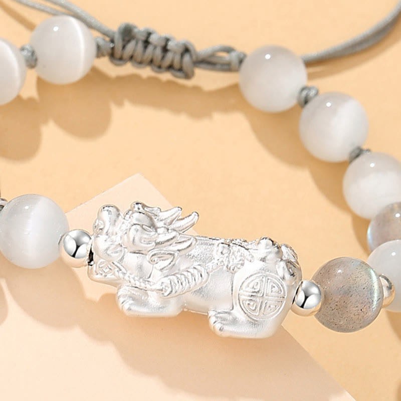 Unisex 999 Sterling Silver Black Obsidian Bracelet for Luck