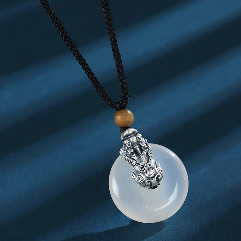 White Agate Peace Buckle Necklace with Pi Xiu Pendant