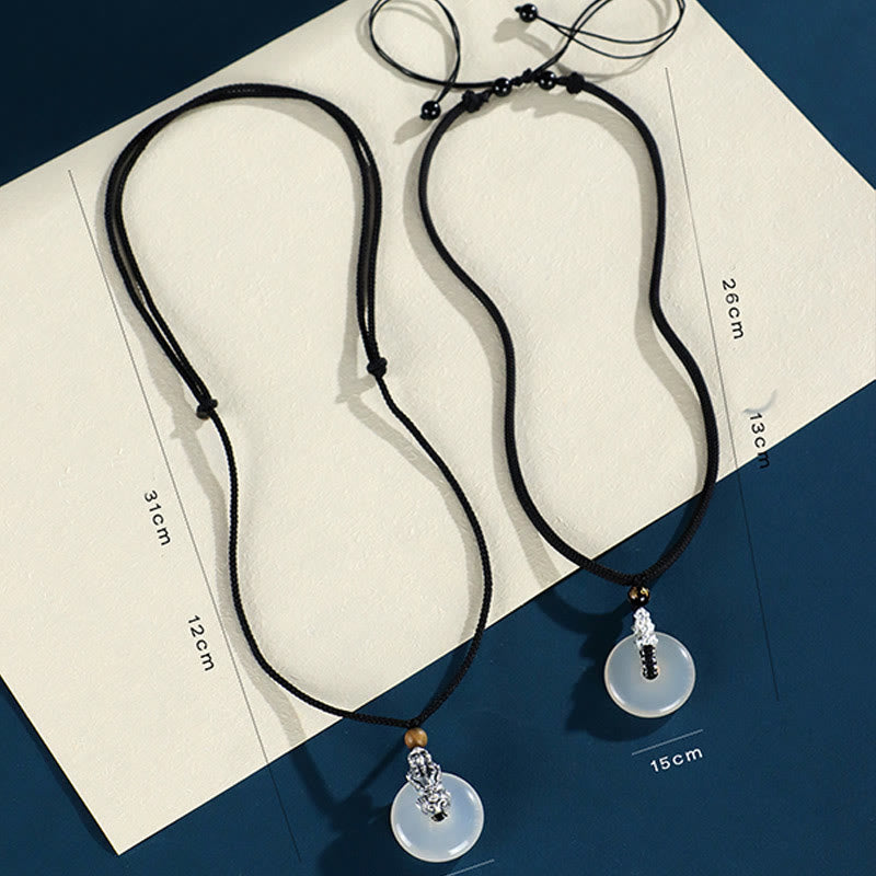 White Agate Peace Buckle Necklace with Pi Xiu Pendant
