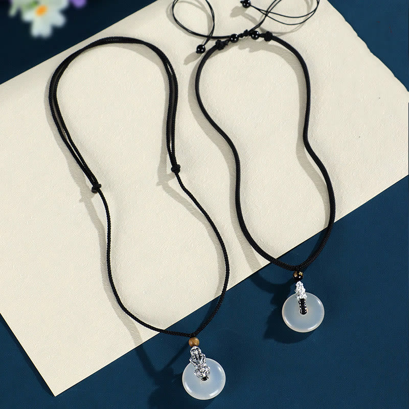 White Agate Peace Buckle Necklace with Pi Xiu Pendant