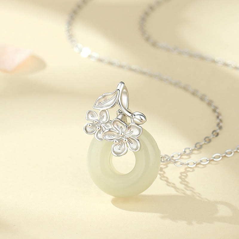Hetian Jade Peach Blossom Necklace with Peace Buckle