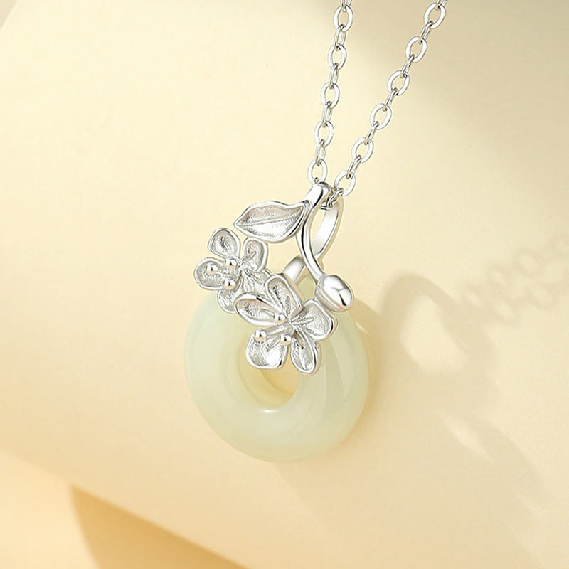 Hetian Jade Peach Blossom Necklace with Peace Buckle