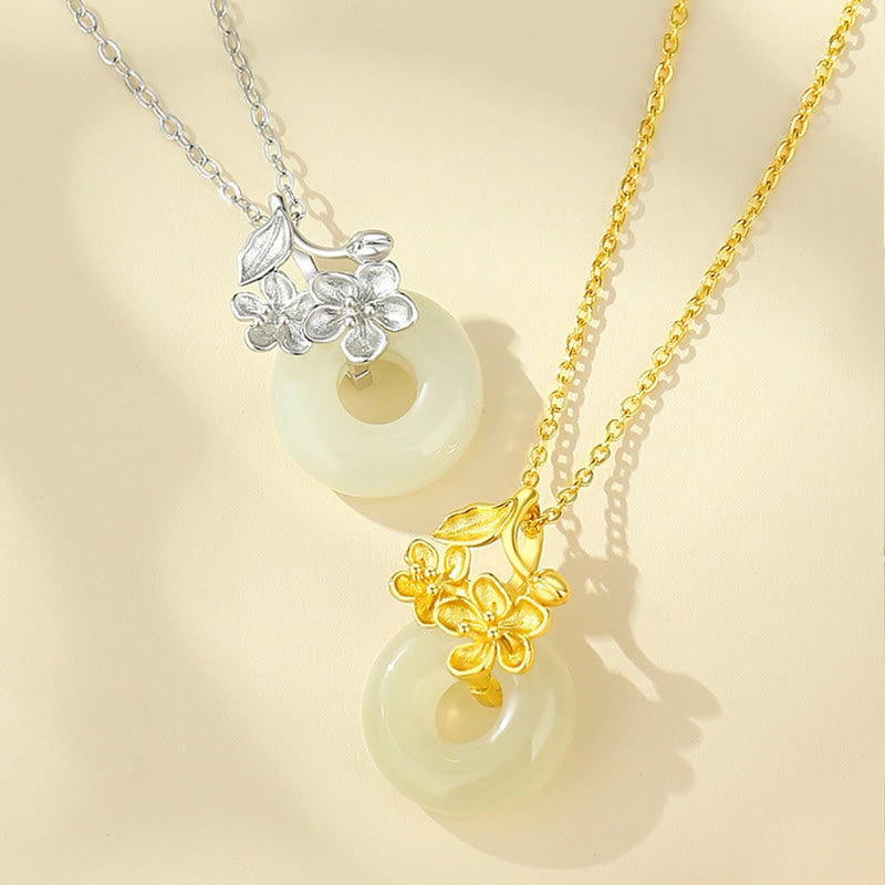 Hetian Jade Peach Blossom Necklace with Peace Buckle
