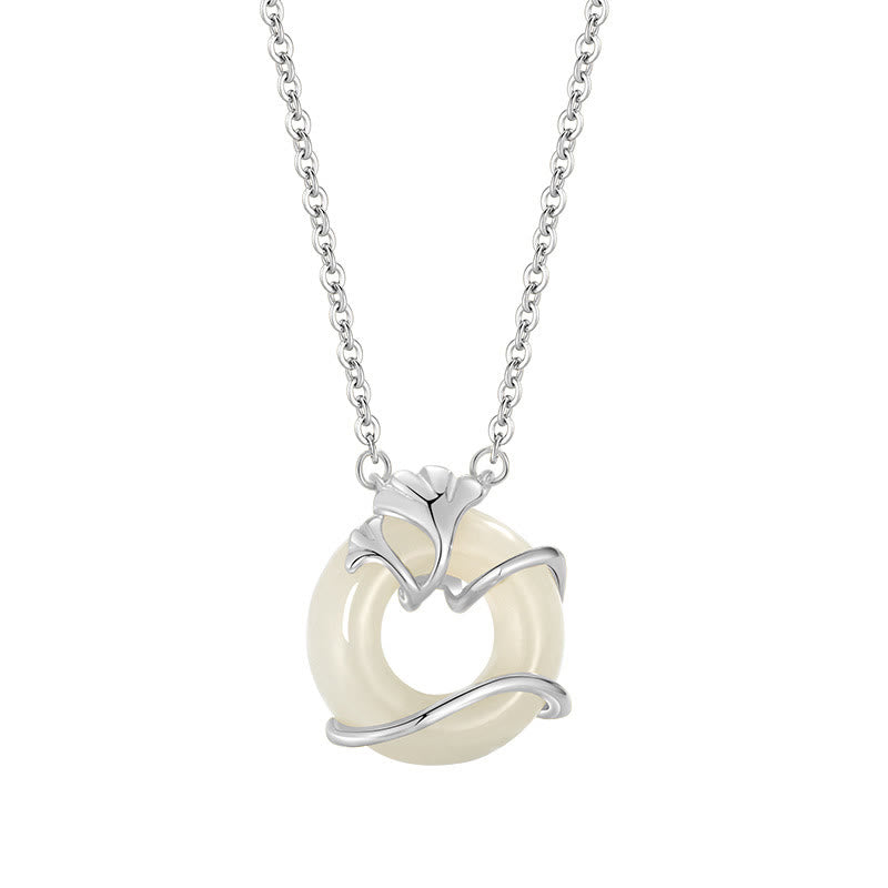 Hetian Jade Peace Buckle Necklace Pendant in Sterling Silver