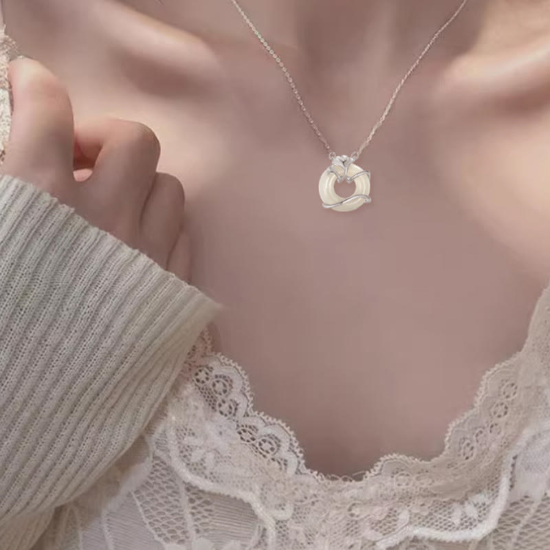 Hetian Jade Peace Buckle Necklace Pendant in Sterling Silver