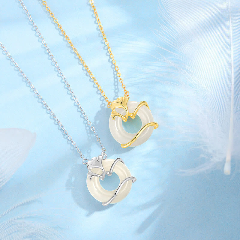 Hetian Jade Peace Buckle Necklace Pendant in Sterling Silver