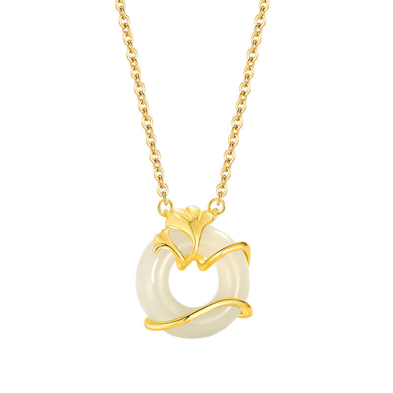 Hetian Jade Peace Buckle Necklace Pendant in Sterling Silver