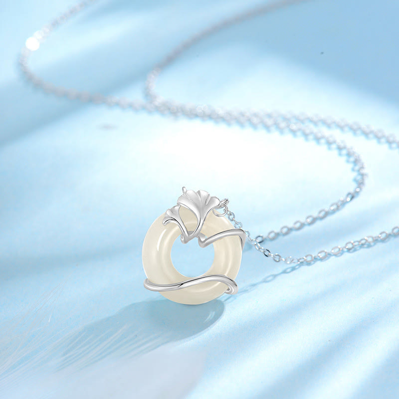 Hetian Jade Peace Buckle Necklace Pendant in Sterling Silver
