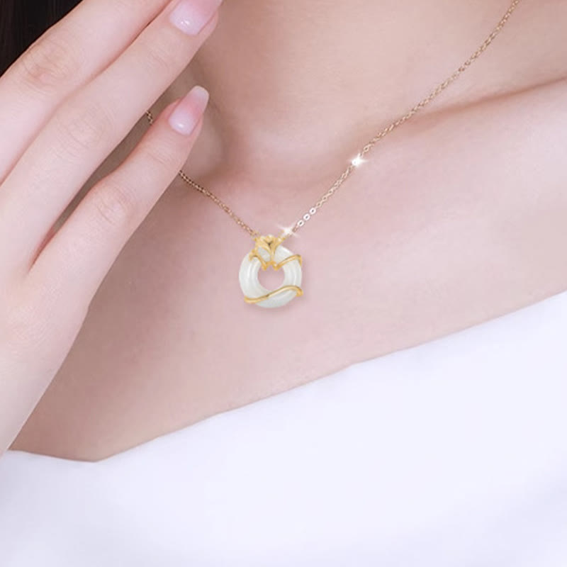 Hetian Jade Peace Buckle Necklace Pendant in Sterling Silver