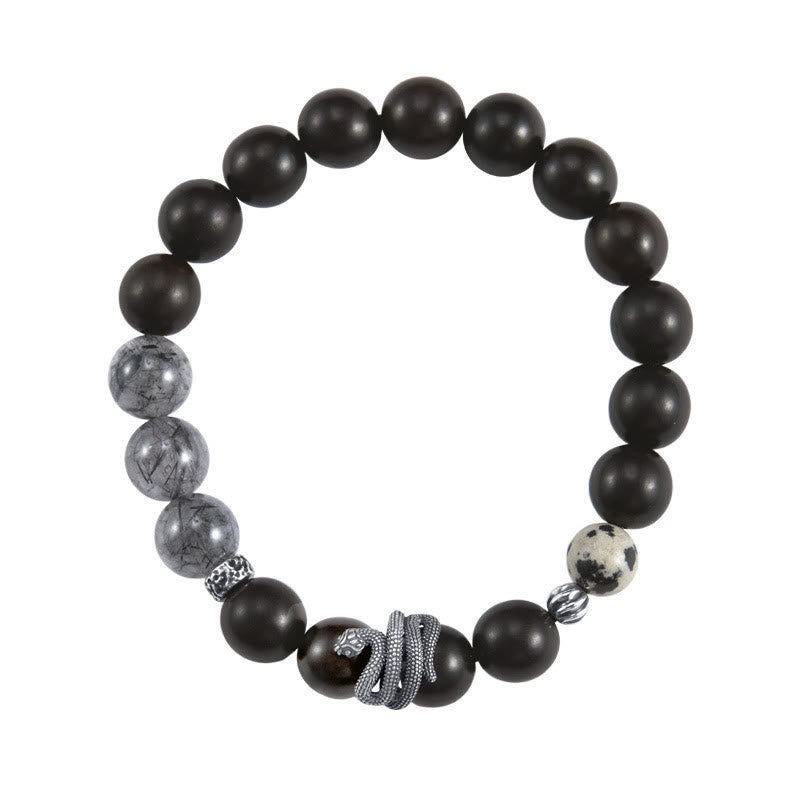 Ebony Wood Black Rutilated Quartz 10mm Balance Bracelet