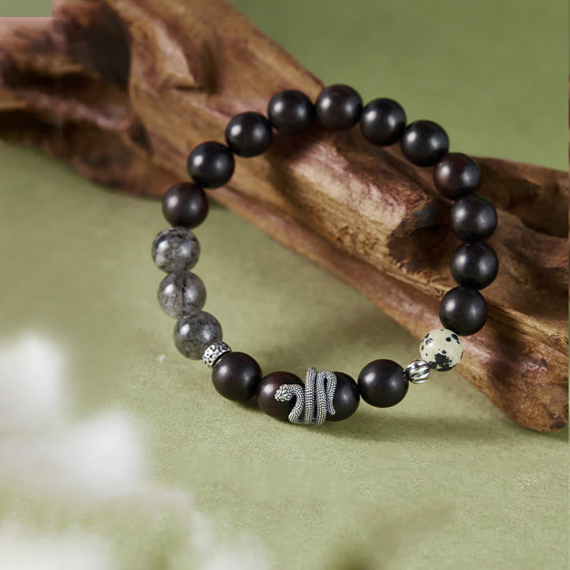 Ebony Wood Black Rutilated Quartz 10mm Balance Bracelet