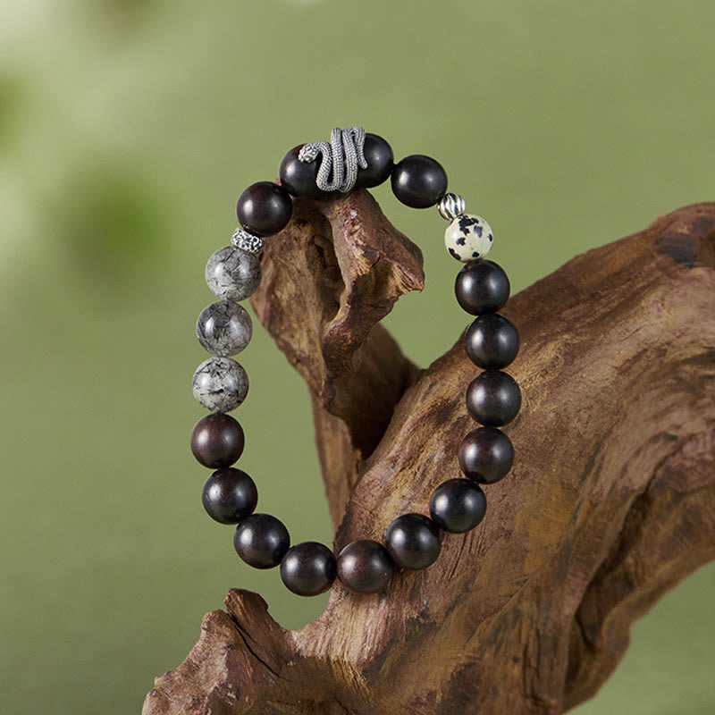 Ebony Wood Black Rutilated Quartz 10mm Balance Bracelet