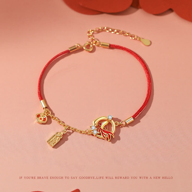 Red String 925 Sterling Silver Koi Fish Bracelet for Luck 13-17cm