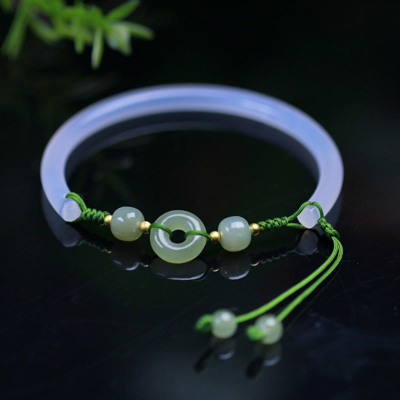 14-17cm White Agate Hetian Jade Peace Buckle Bracelet