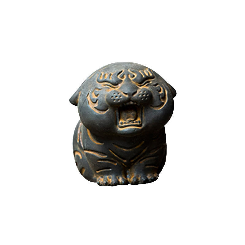 Mini Cute Tiger Iron Resin Statue - Spiritual Animal Figurine