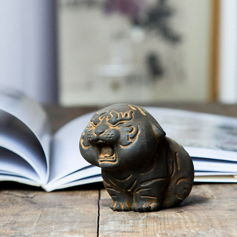 Mini Cute Tiger Iron Resin Statue - Spiritual Animal Figurine