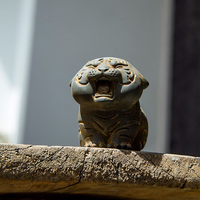 Mini Cute Tiger Iron Resin Statue - Spiritual Animal Figurine