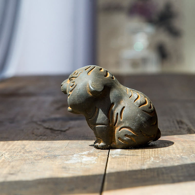 Mini Cute Tiger Iron Resin Statue - Spiritual Animal Figurine