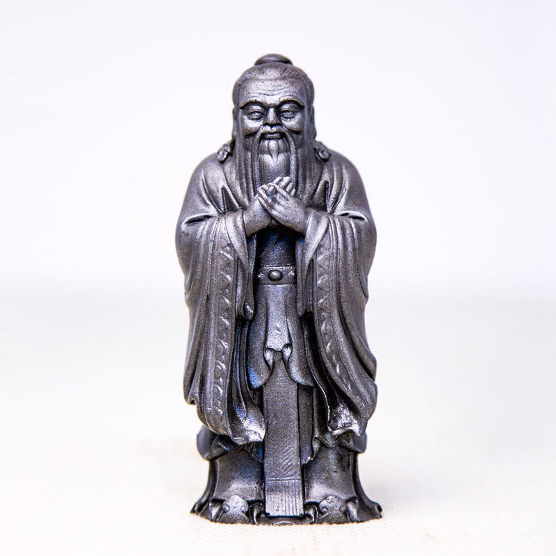 Handmade 14cm Confucius Spiritual Iron Powder Resin Statue