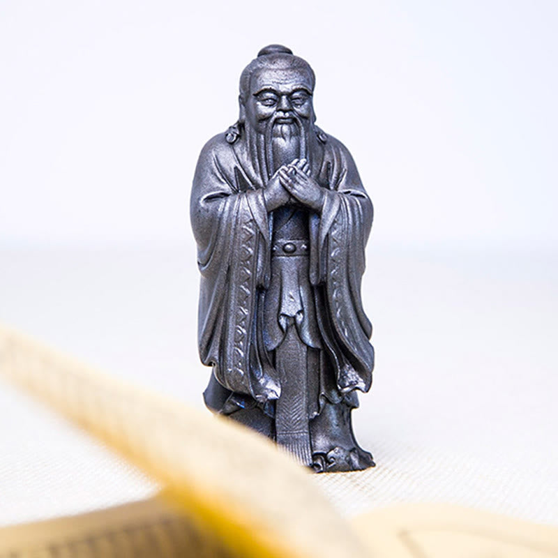 Handmade 14cm Confucius Spiritual Iron Powder Resin Statue