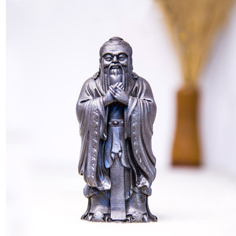 Handmade 14cm Confucius Spiritual Iron Powder Resin Statue