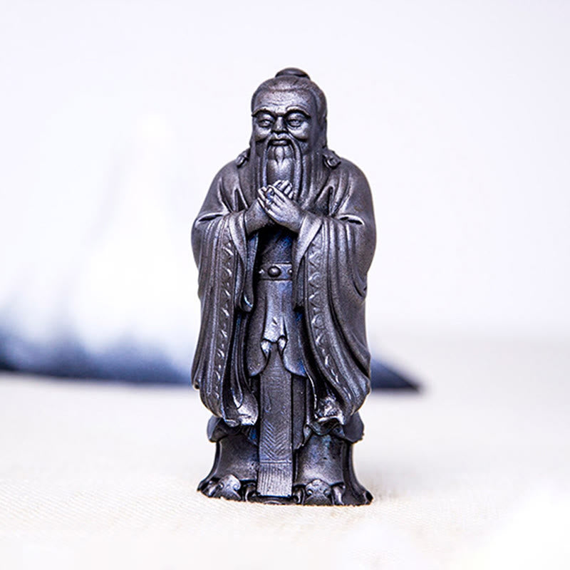 Handmade 14cm Confucius Spiritual Iron Powder Resin Statue
