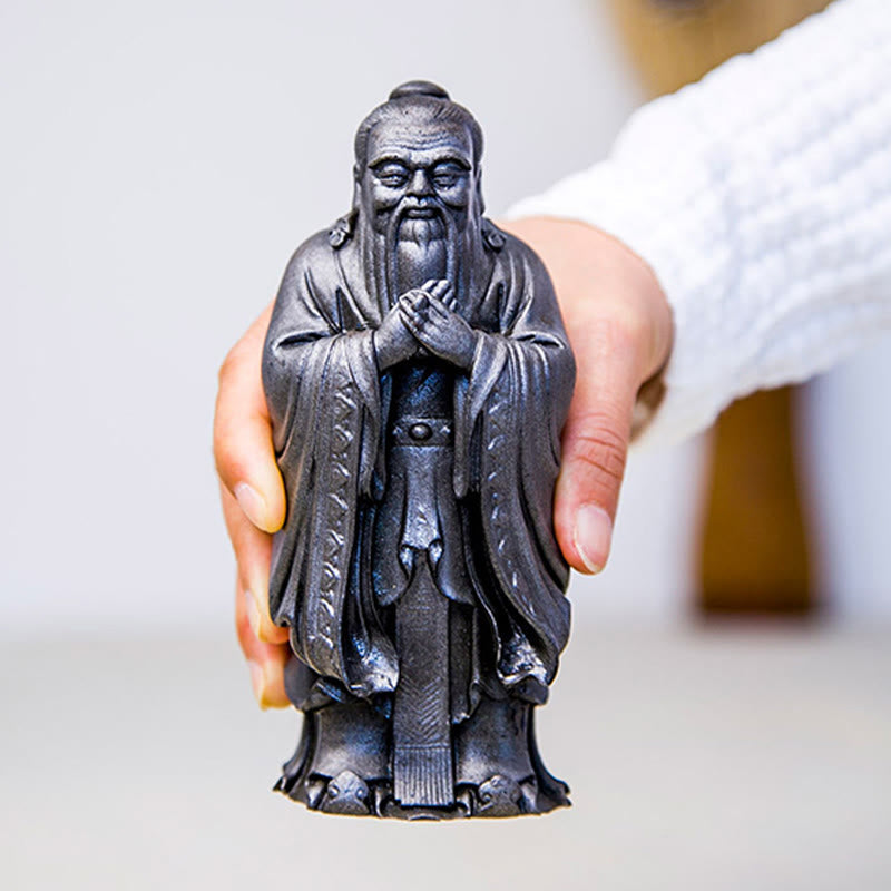 Handmade 14cm Confucius Spiritual Iron Powder Resin Statue