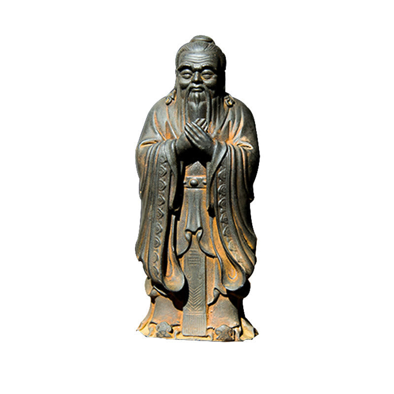 Handmade 14cm Confucius Spiritual Iron Powder Resin Statue