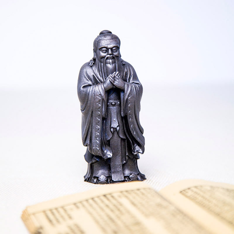 Handmade 14cm Confucius Spiritual Iron Powder Resin Statue