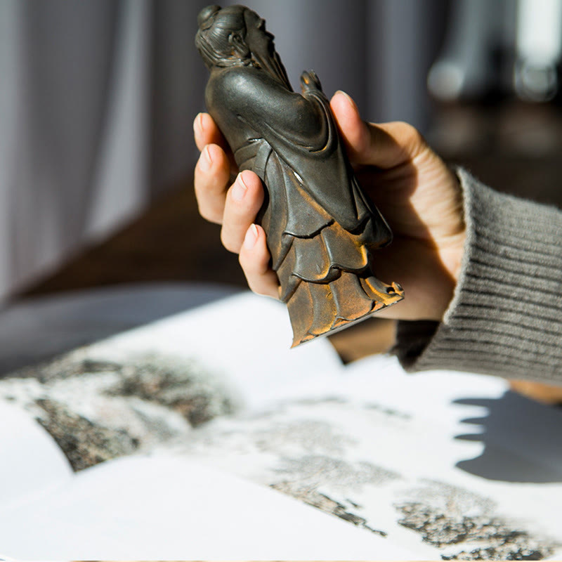 Handmade 14cm Confucius Spiritual Iron Powder Resin Statue