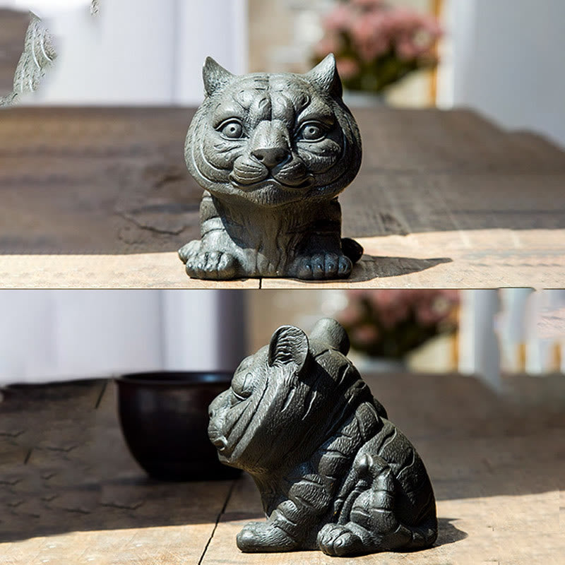 Handmade 9cm Tiger Iron Powder Spiritual Statue