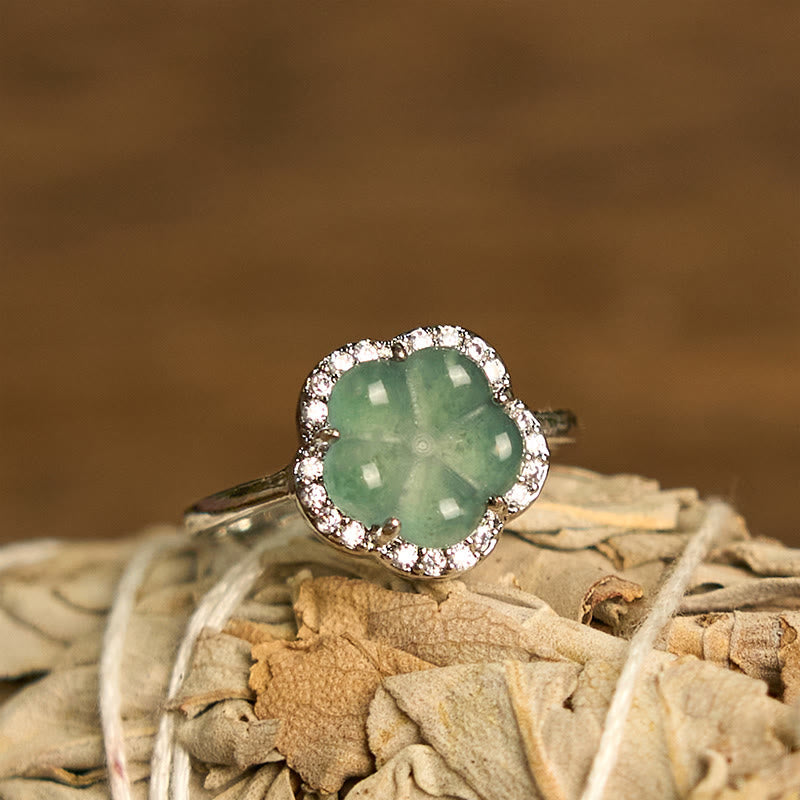 10mm Jade Flower Alloy Ring for Prosperity & Balance
