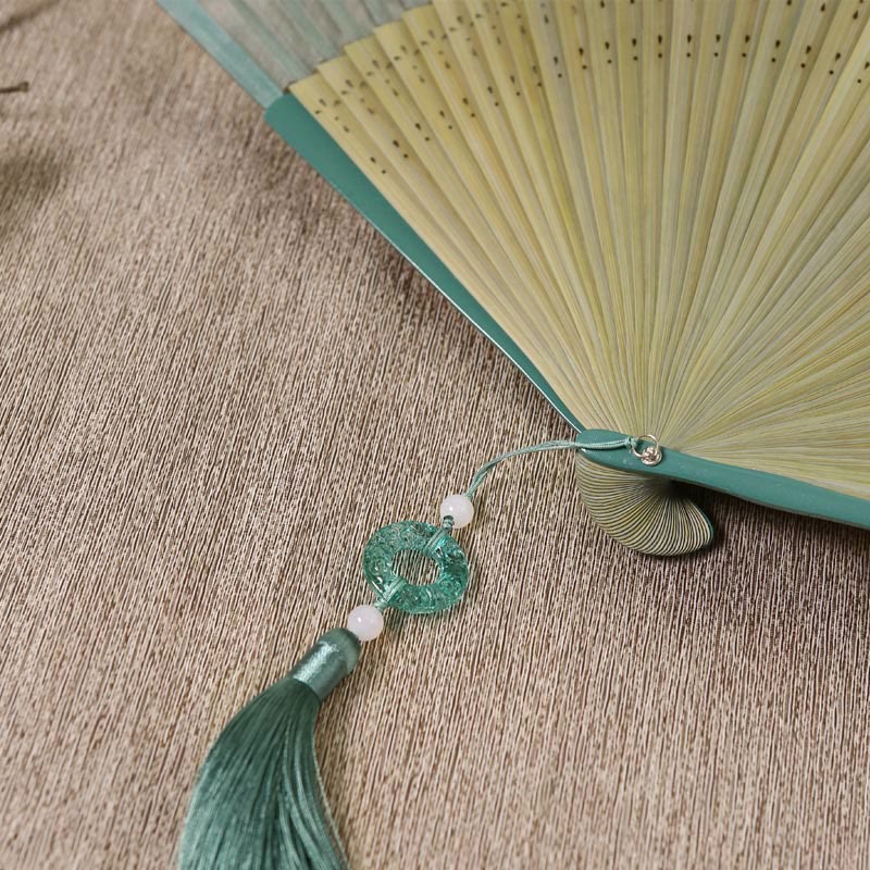 Chinese Folding Fan Silk Bamboo 22.5cm Retro Crane