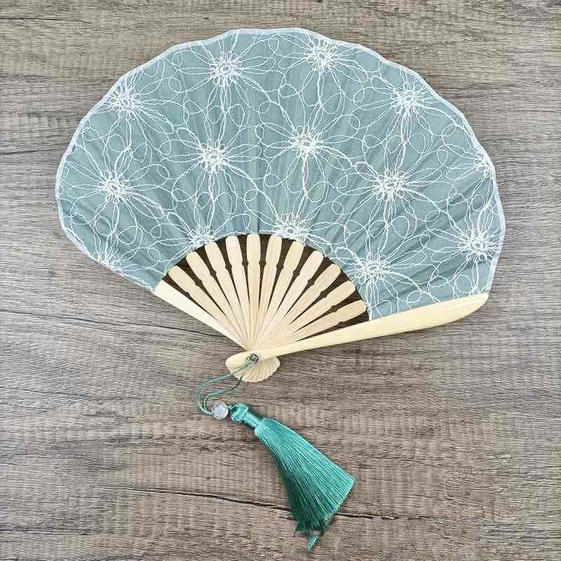 Retro Flower Embroidery Chinese Folding Fan 21cm