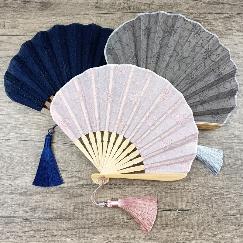 Retro Flower Embroidery Chinese Folding Fan 21cm