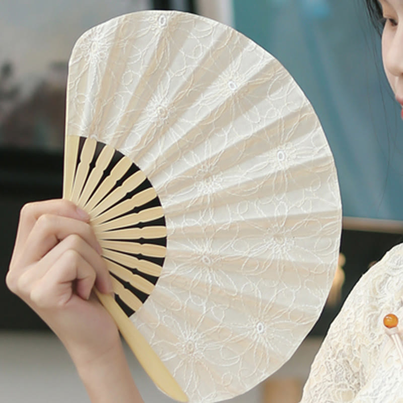Retro Flower Embroidery Chinese Folding Fan 21cm