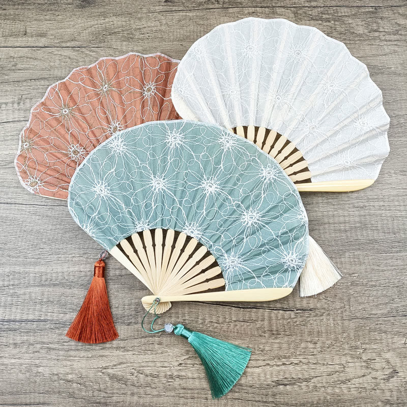 Retro Flower Embroidery Chinese Folding Fan 21cm