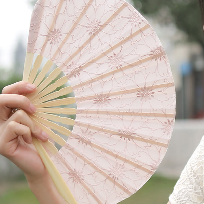 Retro Flower Embroidery Chinese Folding Fan 21cm