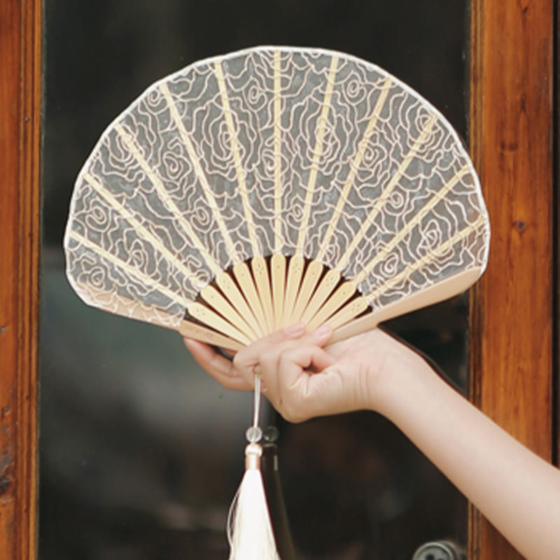 OldLace Rose Embroidery Chinese Folding Fan 22cm