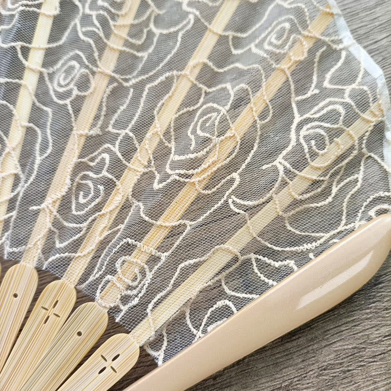 OldLace Rose Embroidery Chinese Folding Fan 22cm
