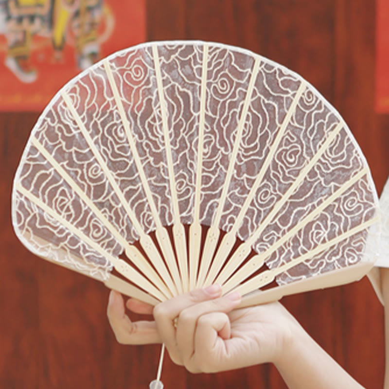 OldLace Rose Embroidery Chinese Folding Fan 22cm