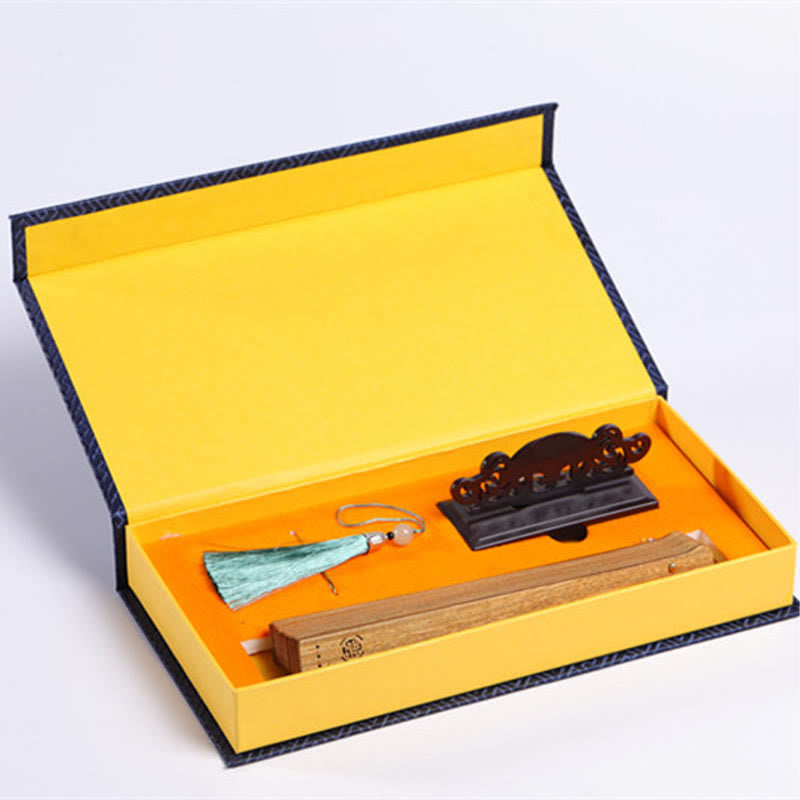 23cm Green Sandalwood Auspicious Clouds Folding Fan